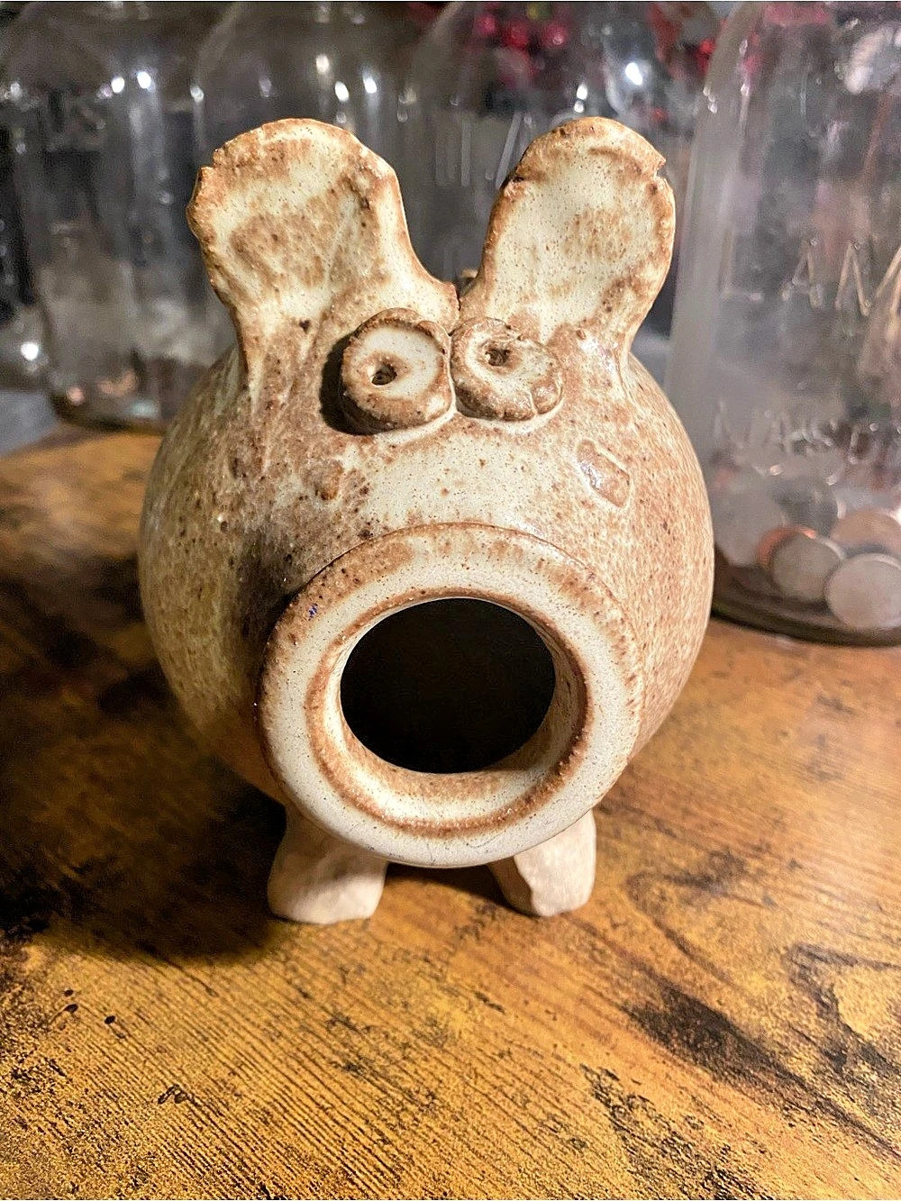 Ceramic Pig Bank Figurine Brown & Cream